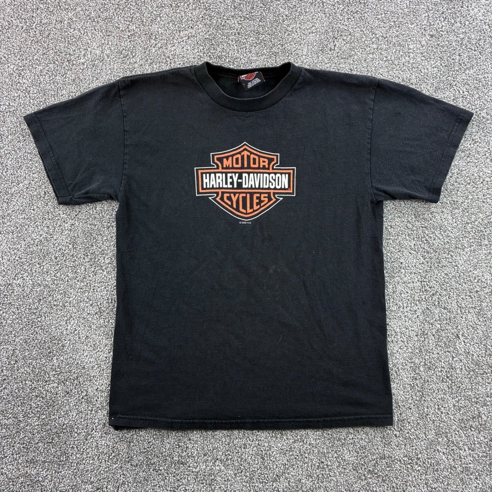 Vintage Harley Davidson Shirt Mens Large Black Cotton Logo 2000s Biker Shield